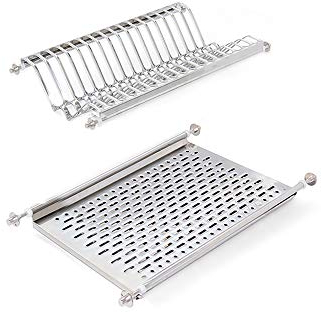 EMUCA Escurridor de Platos y Vasos para Muebles de Cocina de 50 cm de ancho, anchura interior módulo 435-470 mm, Acero Inoxidable