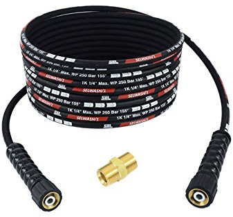 TECHKAR Tuyau pour Nettoyeur Haute Pression + Tuyau en Caoutchouc avec Tresse en Maille d'Acier - Tuyau de Rechange de 20 m - M22x1.5-250 Bar - Compatible avec Karcher, WAP, Alto, Kranzle et Autres