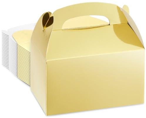 Papier-Leckerli-Boxen 24 Stück metallische Folien-Giebelschachteln für Gastgeschenke, Cupcakes, Donuts, kleine Leckereien, Geschenkboxen Hochzeit, Geburtstag, Partyzubehör, 15,7 x 9,1 x 8,6 cm gold