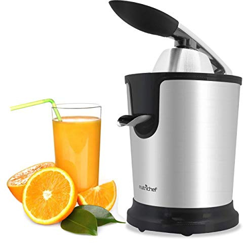 NutriChef Electric Juicer Citrus – Stainless Steel Orange Juicer Machine with Manual Press Handle, Adjustable Pulp Filter, Dishwasher Safe, Compact Juice Extractor for Home Kitchens