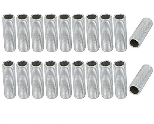 sourcing map Tige Filetée Creuse M10 Tube Filete Filetage 30mm Longueur Supérficiel Lampe Tuyau Mamelon pour Réparation Luminaire Lampe Lustre Zingué Argenté Paquet de 20