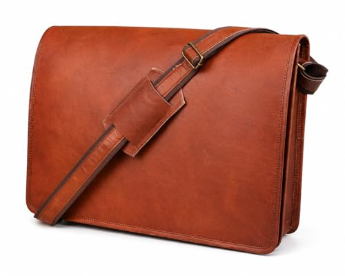 Messengerväska i läder, hel klaff, laptop, portfölj, crossbody-axelväska, handgjord äkta axelväska