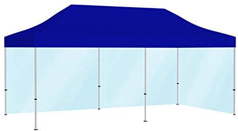 Vispronet® Profi Faltpavillon Basic 3x6 m ✓ mit 2 Vollwänden Transparent ✓ Dach Blau ✓versch. Größen & Farben ✓ Scherengittersystem