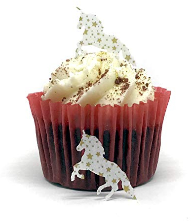 50 Precut Edible Wafer Paper Gold Star Patterned Mini Unicorns Cake Toppers - Perfect for Cupcakes or Table Decorations