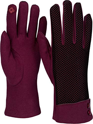 styleBREAKER Guantes para damas con pantalla táctil con diseño ondulado y forro polar, guantes térmicos calientes, invierno 09010029, color:Burdeos-Rojo