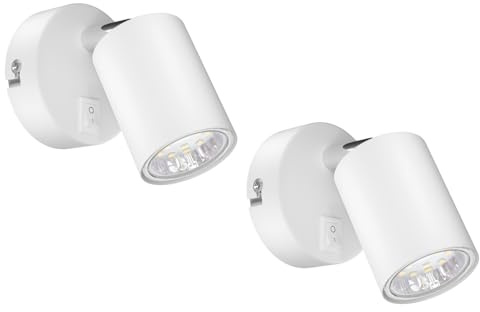 ledscom.de 2 Stück Wandspot WAIKA, einflammig, mit Schalter, GU10, weiß matt, inkl. GU10 LED Lampe (warmweiß, 2,339W, 227lm, 110°)