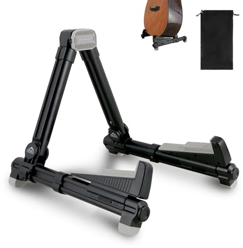 EASTROCK Folding Guitar Stand,Portable Tripod A Frame Aluminium Music Stand for Acoustic Electric Guitars, Bass, Violin, Ukulele, Banjo ( Black)