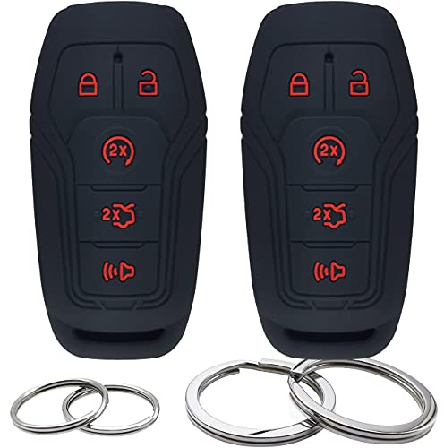 GFDesign 2 Pcs Silicone 5 Buttons Key Fob Cover Remote Case Keyless Protector Compatible with Ford Edge Expedition Explorer Fusion F-150 F-250 F-350 Super Duty Mustang Lincoln MKC MKX MKZ 2013-2018
