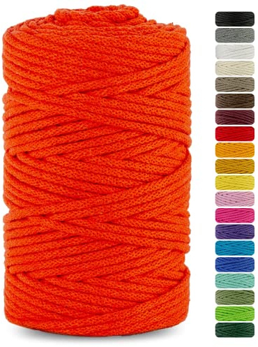 Netuno 1 x makramégarn, orange, 5 mm, 100 m, bomullsrep med bomullskärna, textilgarn, snöre i naturbomull, garn för makramé, bomullsgarn, dekorativt snöre, färgat bomullssnöre, makramé