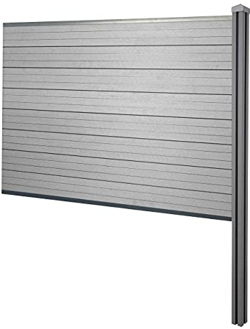 Mendler WPC-Sichtschutz Sarthe, Zaun Windschutz, WPC-Pfosten zum Einbetonieren, Erweiterungselement 188cm - grau