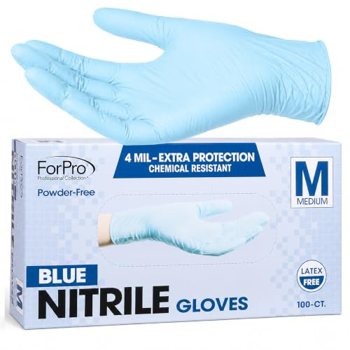 ForPro Disposable Nitrile Gloves, Chemical Resistant, Powder-Free, Latex-Free, Non-Sterile, Food Safe, 4 Mil, Blue, Medium, 100-Count | Chemical Resistant, Multi-Purpose Gloves | Textured Finish for Extra Protection, Non-Sterile, Ambidextrous