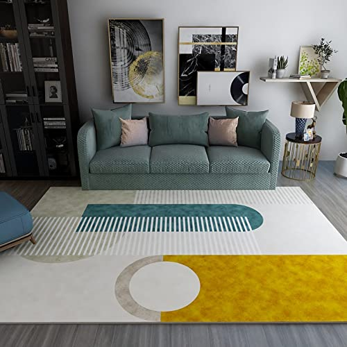 Teppich Moderne Dekoration Teppich flokati Teppich waschbar Wohnzimmerteppich gelb blau weiß schlicht gestreift geometrischer Stil rutschfest waschbar Couch Teppich 120x200cm