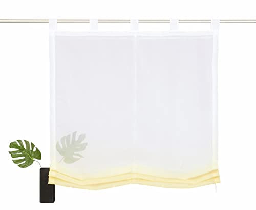 Devola Raffrollo Farbverlauf Vorhang transparent Voile Raffgardinen Modern Rollo mit Kordelzug Küchengardine mit Schlaufen Faltvorhang BxH 120x150cm Gelb 1er Pack