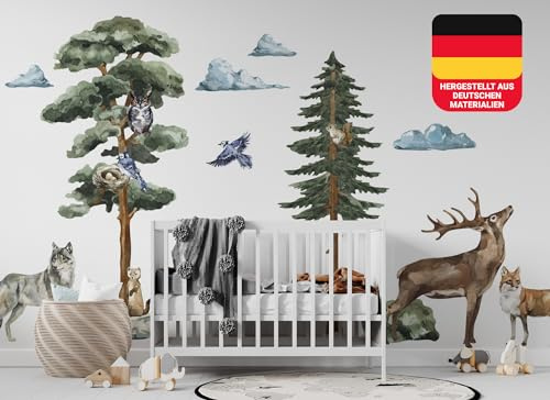 Osomhome | FOREST MYSTERY XL | Wandsticker Wandtattoo Kinderzimmer | Wanddeko Babyzimmer | Wandbilder Jugendzimmer | Wald Waldtiere | (ms3630)