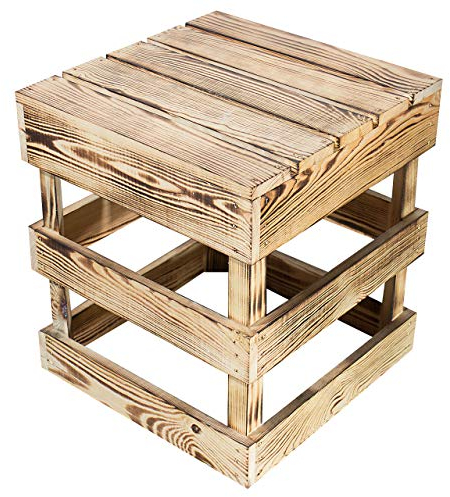 Kistenkolli Altes Land Hocker Hedwig Sitzhocker Holz Abstelltisch Kistenhocker im Weinkisten Style 42x42x45cm (Geflammt, 42x42x45cm)