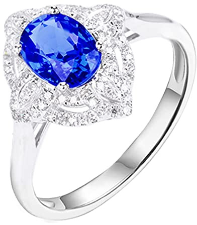 AMDXD Diamantring Weißgold 750 18 Karat Frauen, 1.28ct Saphir Hochzeitsring Blau, 4 Klaue 750 Weißgold mit Diamant Echter Schmuck, Gr.51 (16.2)