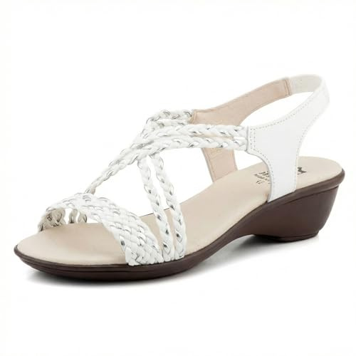 Sandales Femme en Cuir Made in Spain, Sandales Compensées Confort à Brides Tressées, Semelle Antidérapante, Nu-Pieds Élégants et Légers pour Ville, Vacances et Été