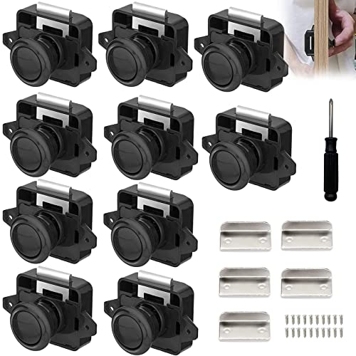 10 Pezzo Serrature per Camper, Pulsante in Metallo Catch Serratura per Porta Serratura per Mobili Serratura per Armadio per Camper Caravan Yacht Porta Dell'armadio, Nero