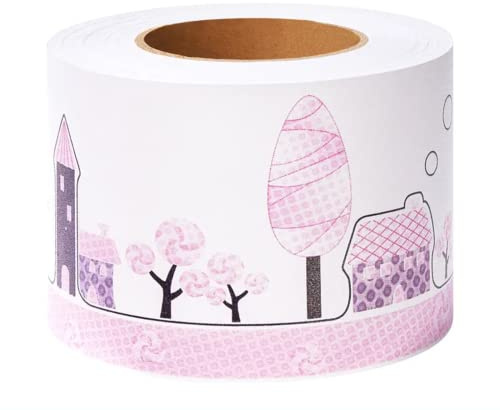 VisitRyl Bordüre selbstklebend Rosa Haus 10 cm x 500 cm zum Aufkleben für Wohnzimmer Küche Badezimmer Tapetenrahmen Abnehmbare Wasserdicht Bodenleiste Verdicken PVC Dekorative Bordüre
