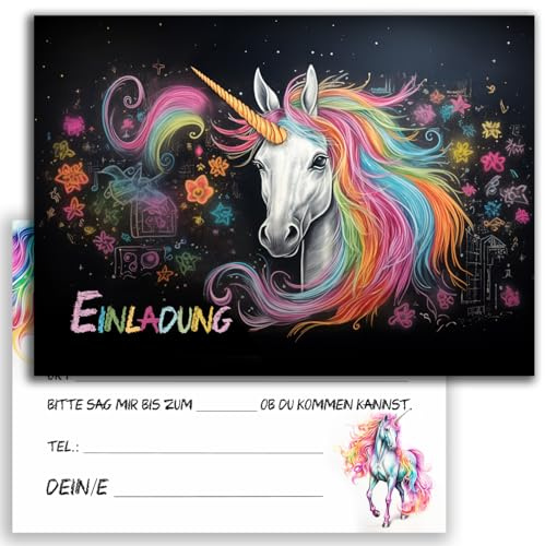 E&G Klasse 10x Kinder Einladungskarten Einladung Kindergeburtstag Mädchen Einhorn Einschulung Geburtstag Rosa Blumen Regenbogen Party Kinder Kommunion