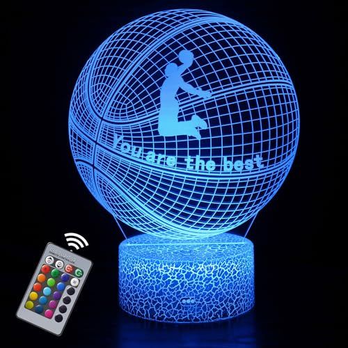 INTUPGD Basketball Veilleuse enfants, basket ball 3D Lampe 16 Couleurs Changeantes à intensité variable, Cadeau d'anniversaire de Noël pour Garçons ou Filles