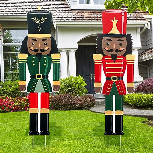 Hiboom Large Black African American Nutcracker Christmas Yard Sign - Outdoor Decor for Party Supplies, 13 x 39.4 Inch (Cute)