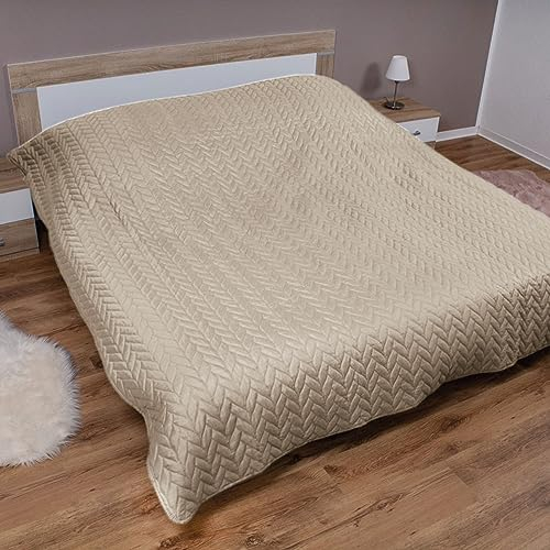 Bestlivings Tagesdecke XL (140x210cm) mit wattierter Zwischenlage (Beige) Bettüberwurf - ÖKO-Tex 100, Sommerdecke gesteppt - Steppdecke, Wendedecke