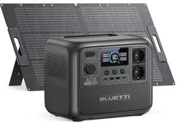 BLUETTI AC70 Generador Solar con 100W Panel Solar (Enviar por Separado), 768Wh Batería LiFePO4 con 2 Salidas AC de 1000W (Power Lifting 2000W), Carga Rápida 0-80% en 45 min. para Viaje, Camping