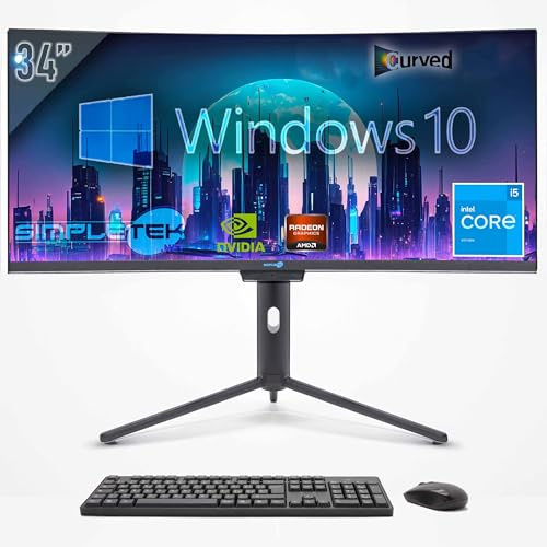 SIMPLETEK - PC All In One 34 Wide Curved Screen | Core i5 | Windows 10 Pro | 4GB RAM | SSD 120GB | Integrierte 2K Webcam | WiFi 6 und BT 5.2