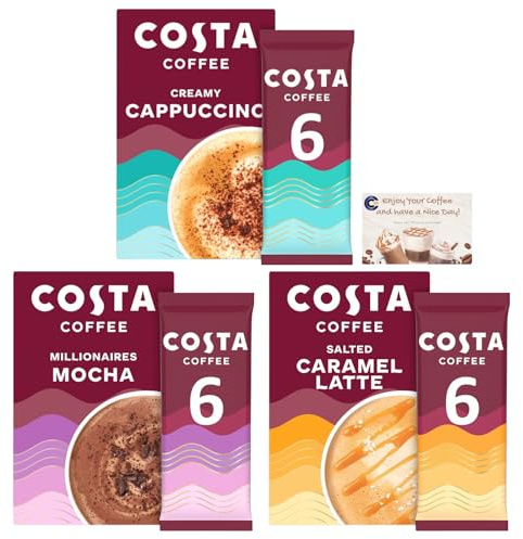 Costa Coffee Delights Collection - Salted Caramel Latte, Creamy Cappuccino, Millionaires Mocha (18 Sachets Total)