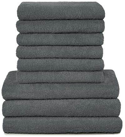 ZOLLNER 9tlg. Handtuch Set aus 6X Handtücher (ca. 50x100 cm), 3X Duschtücher (ca. 70x140 cm), besonders weich und saugstark, waschbar bis 95°C, Baumwolle, Graphit