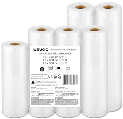 Wevac Lite 6 Rollos Envasadora al Vacio, 1 Roll 15x300cm y 3 Rolls 20x300cm y 2 Rolls 28x300cm, Bolsas Para Envasar al Vacio Alimentos für Lebensmittel, Geeignet für Alle Folienschweißgerät, BPA-frei
