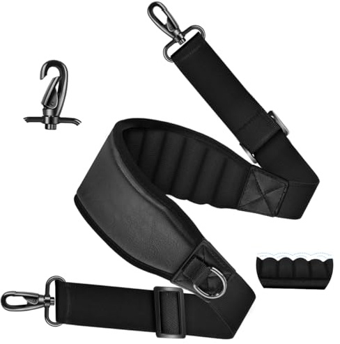 ZINZ Fixed Pad Bag Strap 60 tums bälte med Ultra Cushion Andningsdyna, dubbla justerbara spännen och metallkrokar för D-ringsväskor,Svart