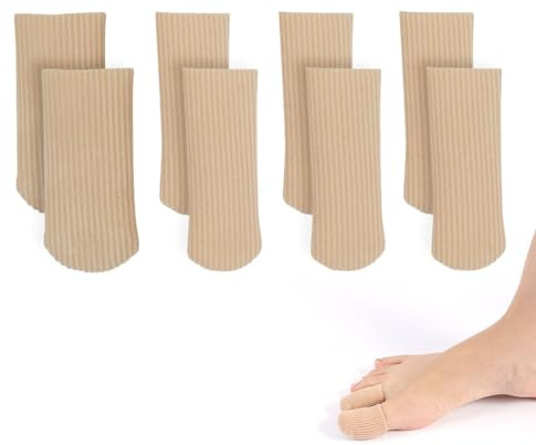 SHUNCHG 8 Pcs Gel Toe Caps, Closed Breathable Fibre Toe Sleeves Cushions, Silicone Toe Protector for Corns Blisters and Callus Pain Relief, Toe Protectors Suitable for Men Women (Large + Medium Sizes)