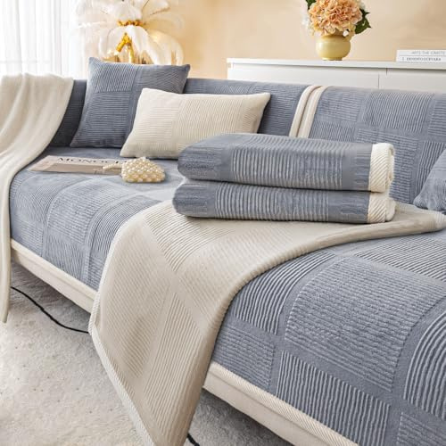 BXAEYIPOR Funda para sofá, universal, antideslizante, gris, con base antideslizante y textura sólida, para salón y sofá de varias medidas