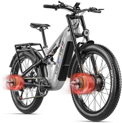 Shengmilo S600 Dual Motor Elektrofahrrad, 26-Zoll Fat Tire Adult Off-Road Elektrofahrrad mit abnehmbarem 48V 17.5Ah Akku, 7-Gang, mit Doppelstoßdämpfern und hydraulischen BremsenElektrofahrrad