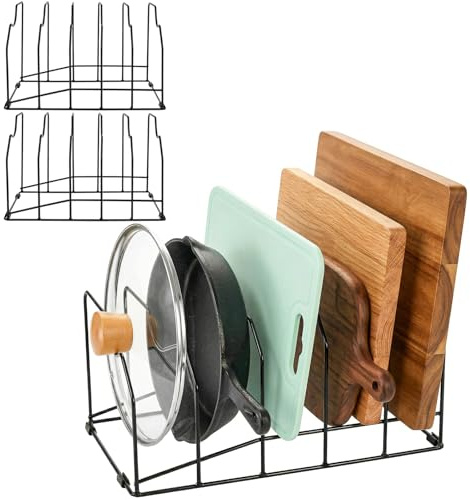 Kingrol 2 Pack Cutting Board Organizer With 5 Slots - Kitchen Cabinet Organizer for Chopping Board, Baking Pan, Cookie Sheet, Pot Lid - Metal Divided Holder
