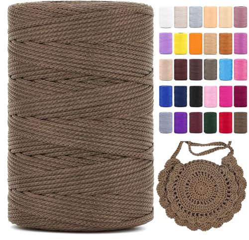 Polyester Makramee Garn 3mm X 225m，Makramee Band，polyester garn 100% Polypropylene Yarn HäKeln FüR Blumenampel Deko KnüPfen Taschen Diy (Dunkles Kamel, 1 Pcs)