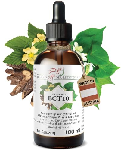 Phoenix der Lebenskraft BCT10 Lebenselixier - Kräuter-Tinktur mit Vitamin C & Zink - 4 Pflanzen im 1:1 Auszug - inspiriert von Buhner-Kräuterkunde - 100 ml Pipettenflasche, 65% vol.