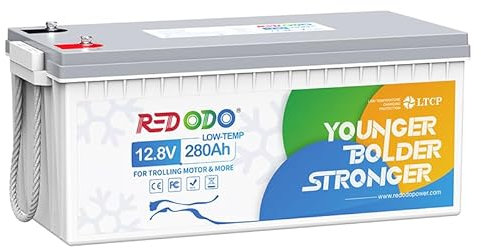 Redodo 12V 280Ah Low-Temp Protection LiFePO4 Batterie, Intégré 200A BMS,Max 3584Wh d'Energie,Parfait pour Systèmes Solaires,Camping-Cars,Bateaux,Stockage d'Energie à la Maison