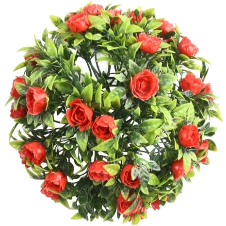 XUCZHAI 20cm Artificial Rose Flower Balls Green Plant Topiary Hanging Garden Basket Plant Plastic Landscaping Grass Ball Home Decor(Red)