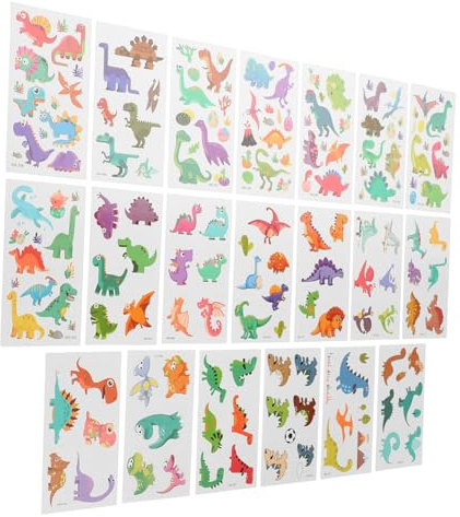 WOFASHPURET 20 Fogli Dinosauro Autoadesivo Del Tatuaggio Autoadesivo Del Adesivi Cartoni Animati Realistico Tatuaggio Temporaneo Finti Autoadesivo Del Corpo Del