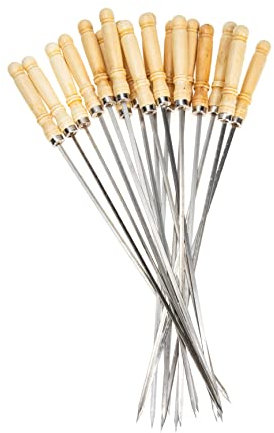 INOOMP 18 Stück Edelstahl Grillspieße Mit Holzgriff 40cm Schaschlikspieße Für Camping Lagerfeuer Grillzubehör Für Fleisch Gemüse Meerestiere