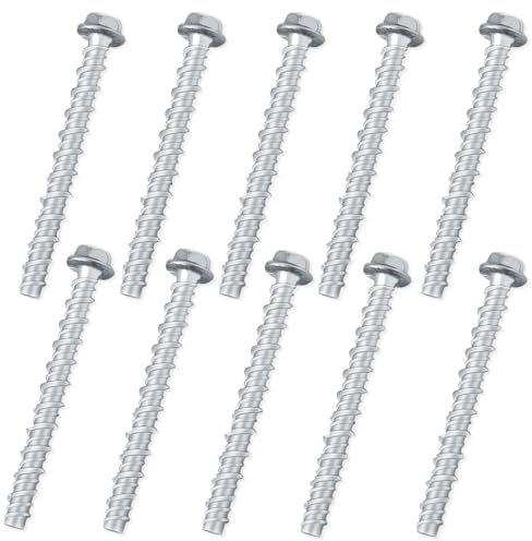 Betonschrauben Ohne Dübel 10 Stück Betonschraube Sechskantkopf M6 x 75 mit Scheibe für Mauerwerk, Beton, Industrie, Architektur