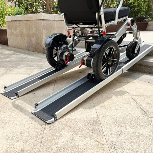 CZYGPHY 2er-Pack Teleskop-Rollstuhlrampe, verstellbare tragbare Rampe, rutschfeste Oberfläche, Behindertenrampe, kompakte Größe, Tragkraft 271 kg, geeignet für Treppenstufen zu Hause, 1,83 m