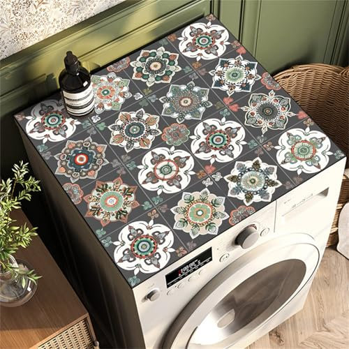 Highdi Style Ethnique Coloré Housse de Protection pour Machine à Laver Top,Coussin de Machine à Laver Antidérapant Housse de Machine à Laver pour Machine à Laver Ou Sèche-Linge (Gris,60x60cm)