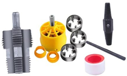 Milageto Kit filiera per tubi in PVC con stampi da 1/2 pollice 3/4 pollici 1 pollice Utensile manuale professionale Set di filiere rotonde per filettatura tubo, con Dispositivo di Rimozione Fili