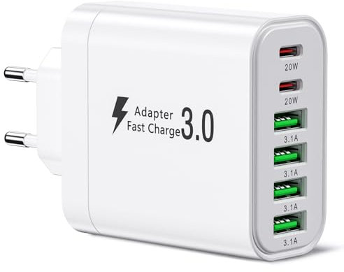 USB C Ladegerät, Multi Port Ladestecker, 52W 6-Port Ladeblock, Dual PD Schnellladegerät, USB C Wandladegerät C-Typ Stecker, USB Adapter kompatibel mit iPhone 12/13/14/15/Samsung S24/S23/S22.