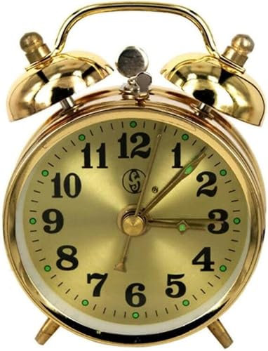 Luxuyvarna Sveglia meccanica dorata a carica manuale, orologio vintage in metallo con campanella, regalo carino