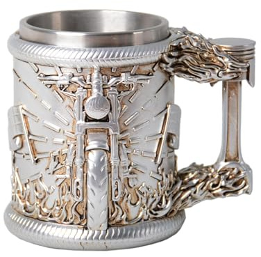 HAUCOZE ölkrus ölmugg med mugg i rostfritt stål, ölrep med handtag, 450 ml, motorcykeldesign, öltankard för män, oktoberfest pappa present